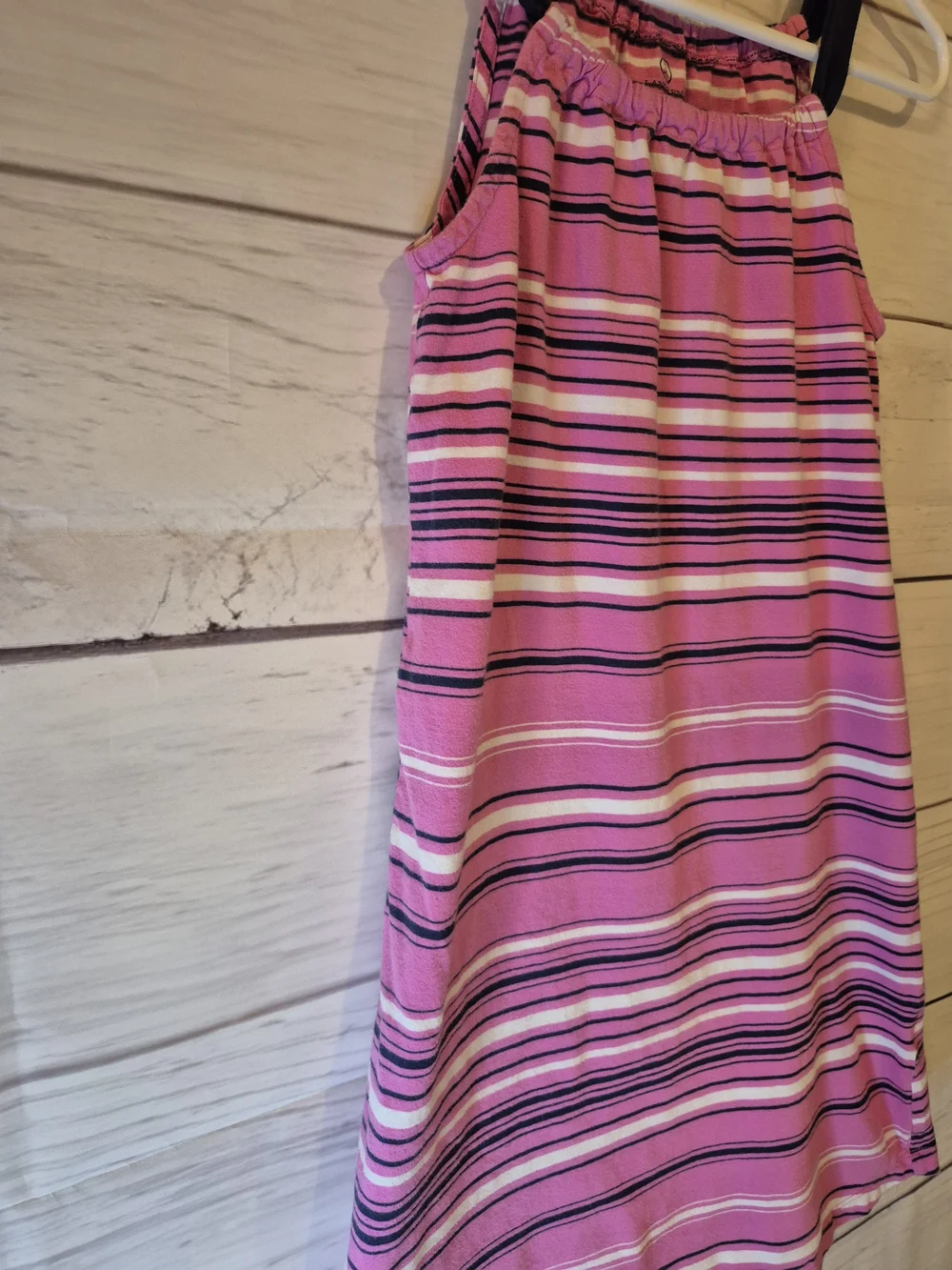Lands' End Pink Striped Casual Sundress with Navy Straps